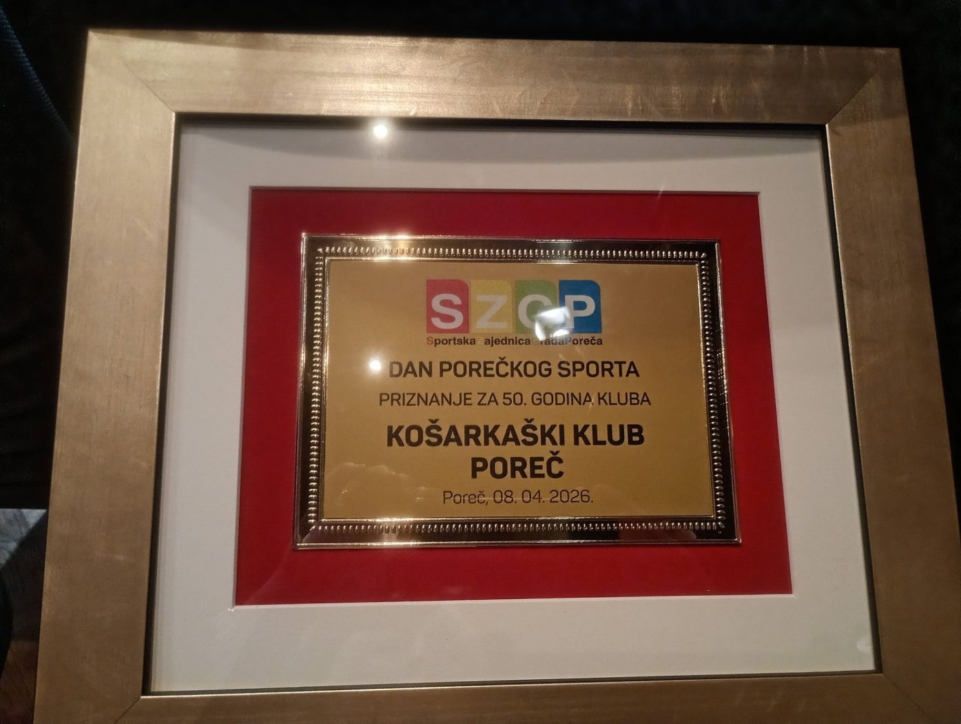 🏀PRIZNANJE SZGP KK POREČ ZA 50.-tu GODIŠNJICU KLUBA